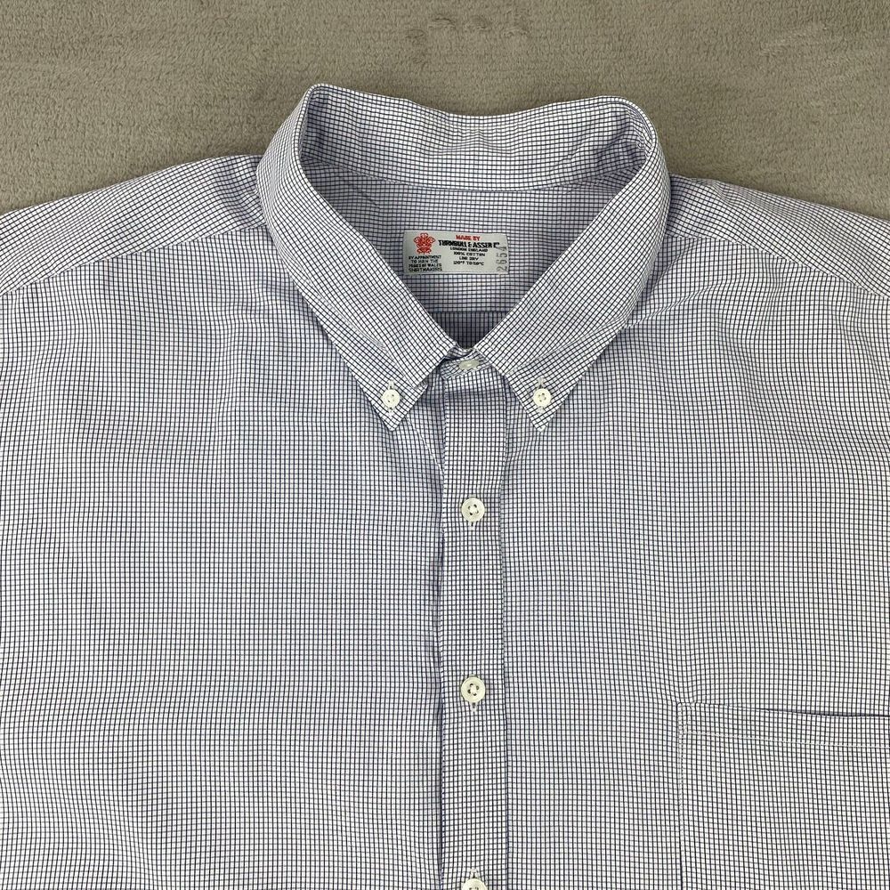 Turnbull & Asser Bespoke Men Dress Shirt Men 20" Neckline Blue Check Short Sleev